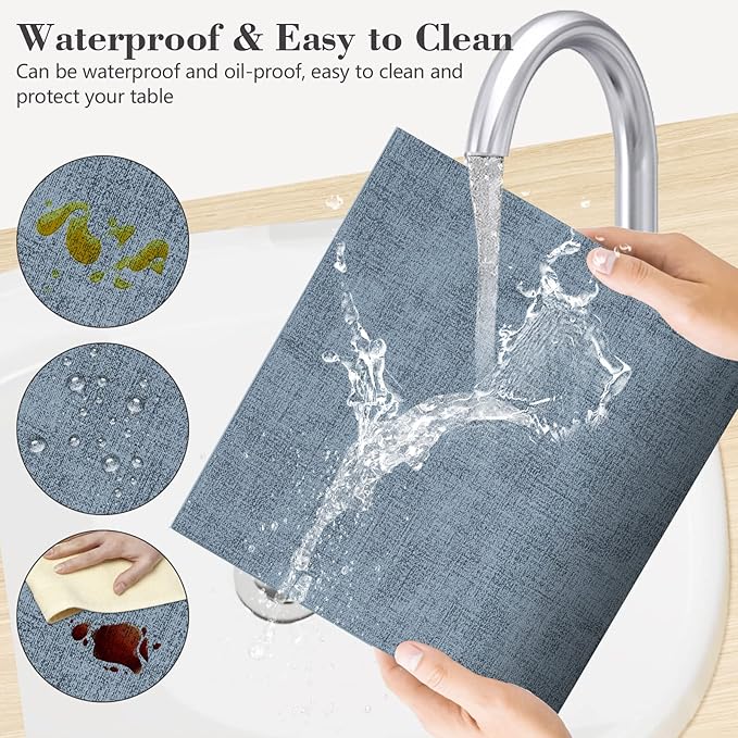 JUCCWARM Faux Leather Placemats Set of 6,Heat Resistant Placemats for Dining Table, Easy Clean Non-Slip Place Mats, Waterproof Stain Resistant Wipeable Washable PU Table Mats, (Blue)