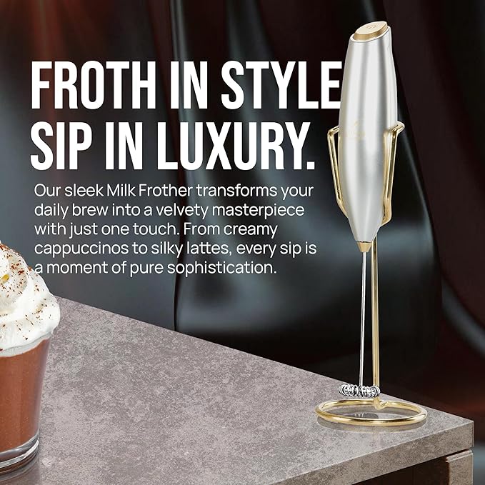 Zulay Kitchen Executive Series Luxury Gift Milk Frother with 4 Duracell Batteries ??Handheld Electric Foam Maker for Coffee, Lattes & Hot Chocolate ??Deluxe Finish, Ultimate Gift for Coffee Lovers