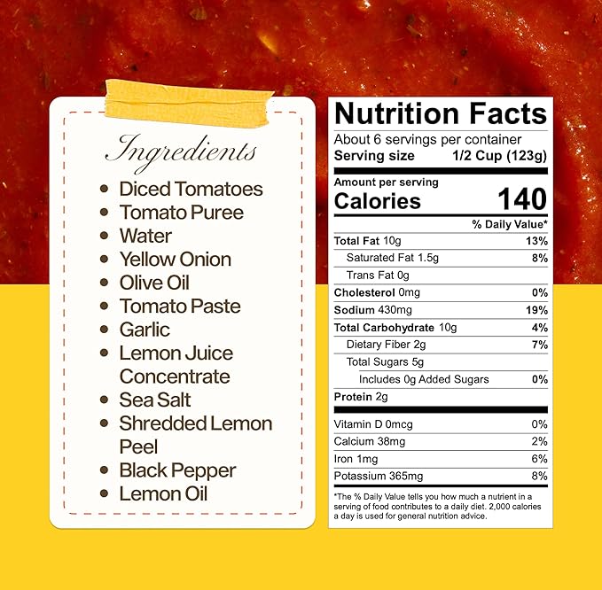 Sauz | Summer Lemon Marinara Pasta Sauce, 25 Oz Jar (2-Pack), Fresh Citrus Zest, Gluten-Free, Non-GMO, Multi-Use Tomato Sauce with Clean Ingredients ??Small Batch Fresh Tomato Sauce