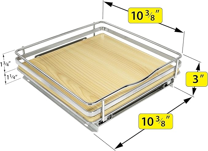 LYNK PROFESSIONAL짰 횋lite??Pull Out Spice Rack Organizer for Inside Kitchen Cabinets - 10-3/8 inch Wide - Slide Out Drawer ??Wood/Chrome Sliding Spice Cabinet Organization Shelf Racks - 1 Tier