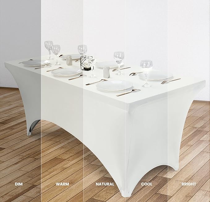 Utopia Kitchen 5FT Spandex Tablecloth [2 Pack, White] 200 GSM Stretch, Fitted, Washable and Wrinkle Resistant Table Cloth Rectangle Cover for Trade Shows, Wedding, Parties [60Lx30Wx30H Inch]