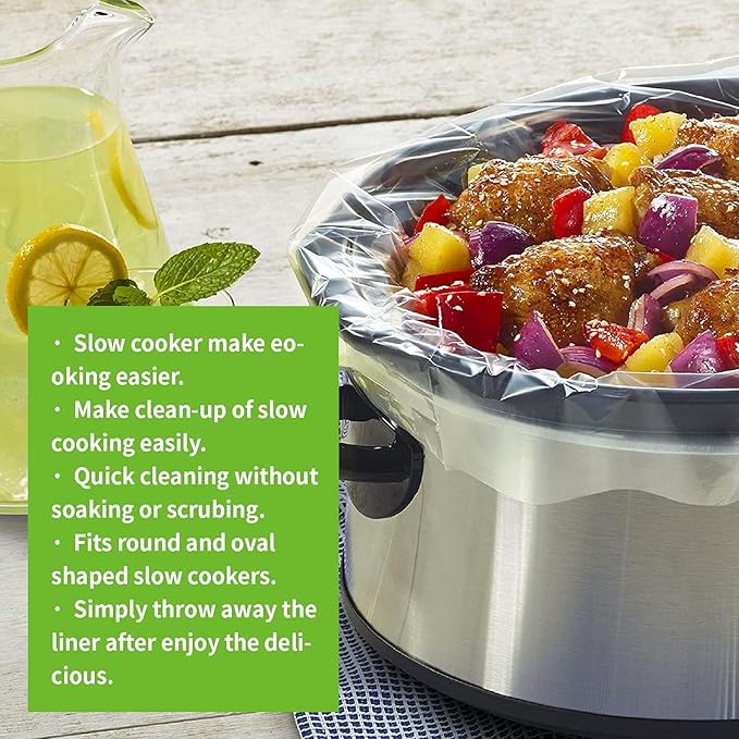 ECOOPTS Slow Cooker Liners (30 Liners), 14" 횞 22" Pot Liners Fit 6-10 Quarts, Disposable Cooking Bags Suitable for Oval & Round Pot, BPA Free (14" 횞 22")