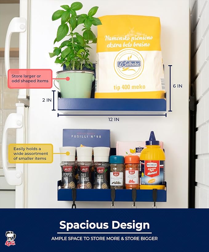 The Lobo 2-Pack Magnetic Spice Rack Refrigerator Shelves ??Heavy-Duty 20-LB Capacity Kitchen Magnet Shelf For Side Of Fridges ??Handy Laundry Washer & Dryer Storage ??Garage Tool Shelf Organizer