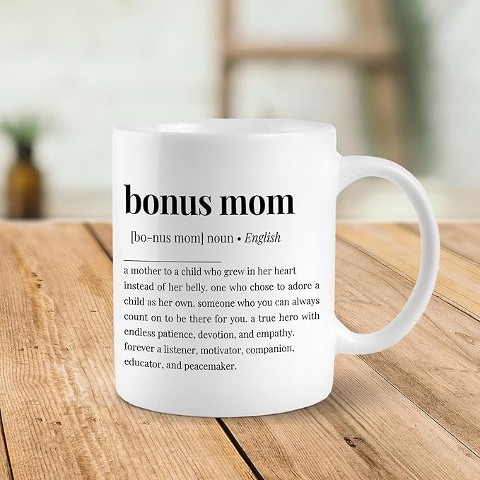 Bonus Mom Definition Coffee Mugs Cup, Bonus Mom Gifts, Birthday Gifts for Stepmom from Stepdaughter Stepson, Christmas Mother?셲 Day Coffee Mug Cup Tea Cup 11oz, Double Side Printed