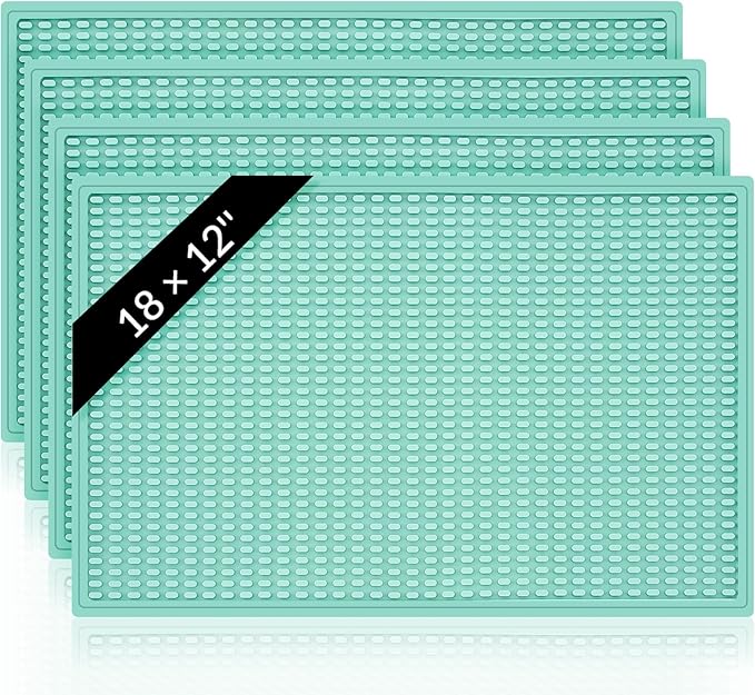 Tioncy 4 Pcs Bar Mat for Countertop 18 x 12 Inch Non Slip Cocktail Rubber Coffee Bar Service Mat for Bartending Hot Dishes Restaurants Barbershop Clippers Hot Pads, Green