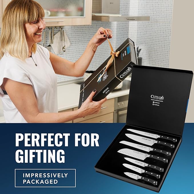 Cutluxe Chef Knife Set, 7 PCS Professional Chef's Knife Set ??Razor Sharp German Steel, Full Tang, Ergonomic Handles ??Artisan Series