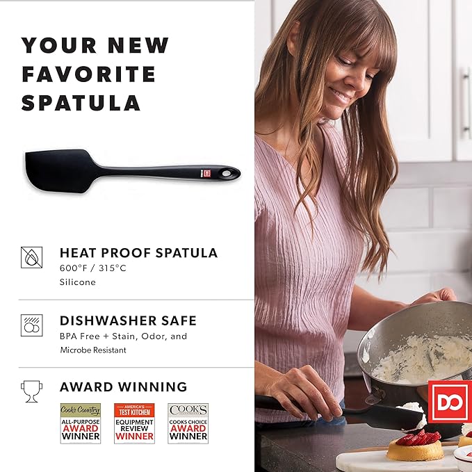 DI ORO Silicone Spatula - 600째F Heat-Resistant Rubber Kitchen Spatula for Baking, Scraping, & Mixing - BPA Free Nonstick Cookware Safe Flexible Utensil for Cooking - Seamless & Dishwasher Safe (Black)