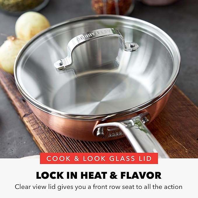 GreenPan x Bobby Flay 2QT Copper Clad Chef?셲 Pan with Lid, Induction Ready Sauce Pot, Measurement Markings, Stainless Steel Base & Interior, Oven Safe Saucepan to 500?F