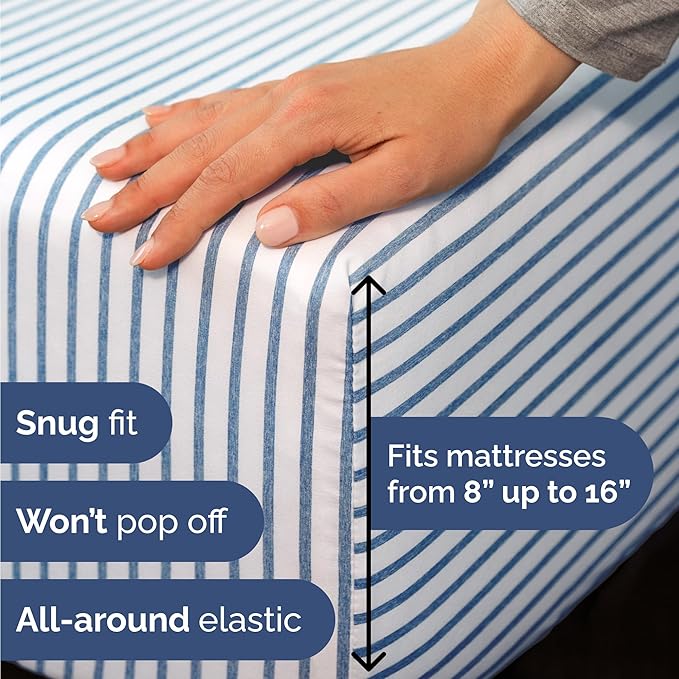 Twin 4 Piece Sheet Set - Cooling & Breathable Bed Sheets - Hotel Luxury Bed Sheets for Women, Men, Kids & Teens - Bedding w/Deep Pockets & Easy Fit - Soft & Wrinkle Free - Twin Blue Stripes Sheets