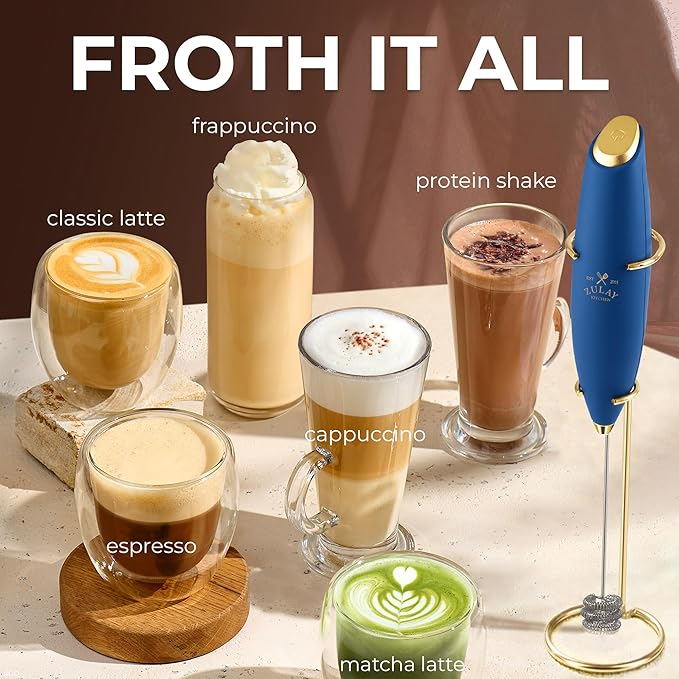 Zulay Kitchen Patented Tornado Triple Whisk Milk Frother with 4 Duracell Batteries ??Handheld Foam Maker for Coffee, Lattes, Matcha & Hot Chocolate ??Rich, Creamy Froth in Seconds
