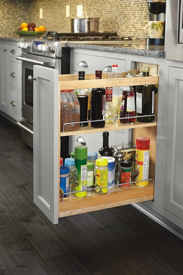 Rev-A-Shelf 8" Pullout Storage Organizer for Base Kitchen/Bathroom Cabinets with Soft-Close Full Extension Slides and Adjustable Shelves, 448-BCSC-8C