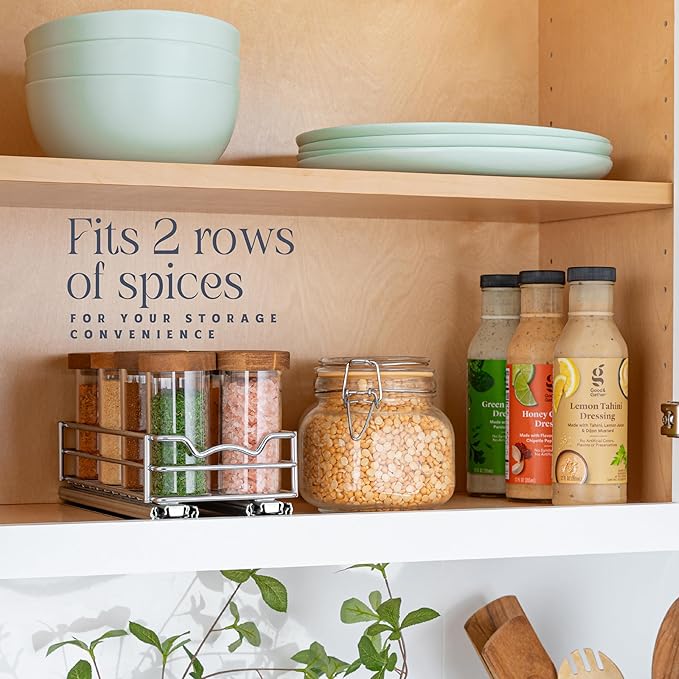 Pull Out Cabinet Organizer for Spices, Cans - Heavy Duty with Lifetime Limited Warranty- Pull Out Spice Rack- Cabinet Pull Out Shelf for Cans,Dishes, Etc, 4-1/2"W x 10-1/2"D x 2-3/4?쒱, Chrome