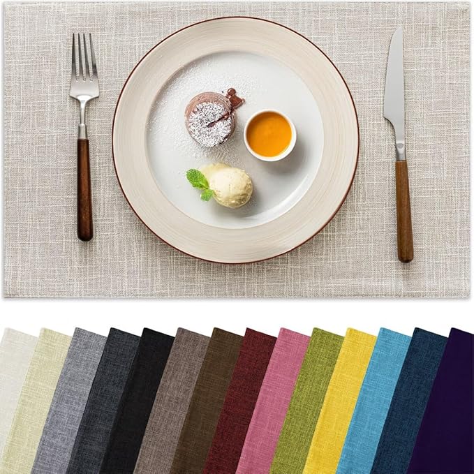Aironment Placemats Set of 4, Bilayer Thickened Linen Place Mats Heat Resistant Machine Washable Wrinkle Free Carefully Selected Polyester Mats for Kitchen/Dining/Coffee Table (Cream Beige)