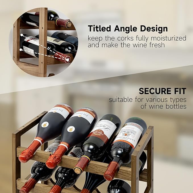 28-Bottle Wine Rack Free Standing Floor, Solid Wood 7-Tier Display Wine Storage Shelves with Tabletop, Wobble-Free Bottle Holder for Cellar Kitchen Bar Dining Room Living Room, Light Brown