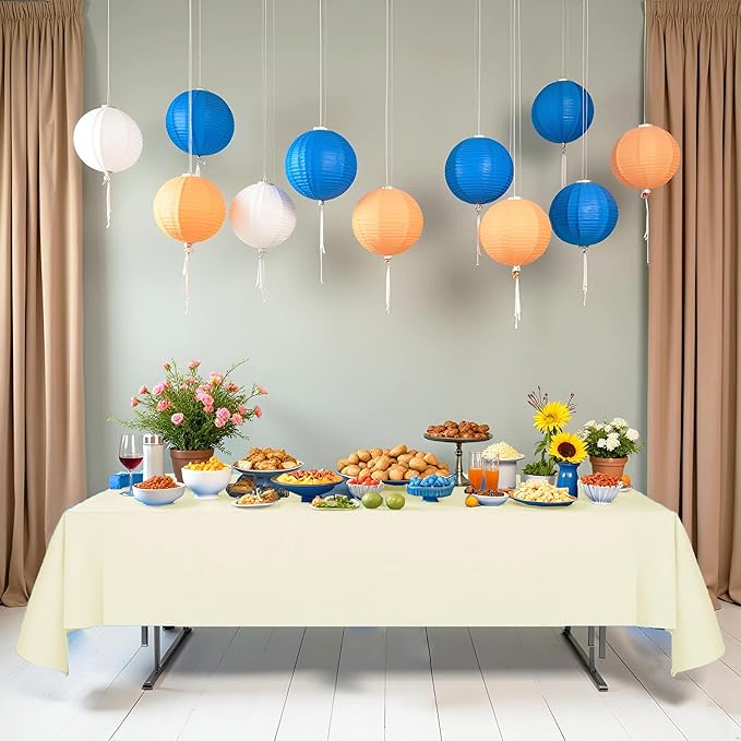 [6 Pack] Cream White Paper Tablecloth Disposable for Rectangle Tables, 54 X 108 Inch Party Table Cover with Plastic Backing, Waterproof 3 Ply Table Cloth for Wedding Buffet Indoor Outdoor