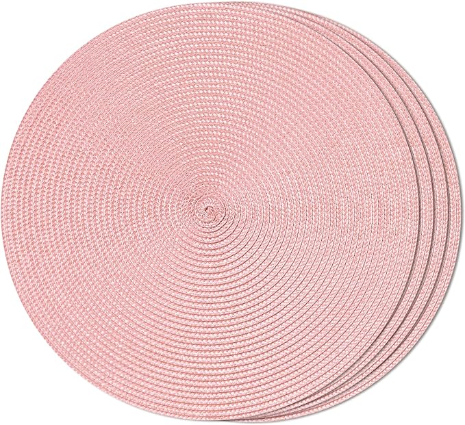 FunWheat Round Braided Placemats Set of 4 Table Mats for Dining Tables Woven Washable Non-Slip Place mats 15inch (Pink, 4pcs)