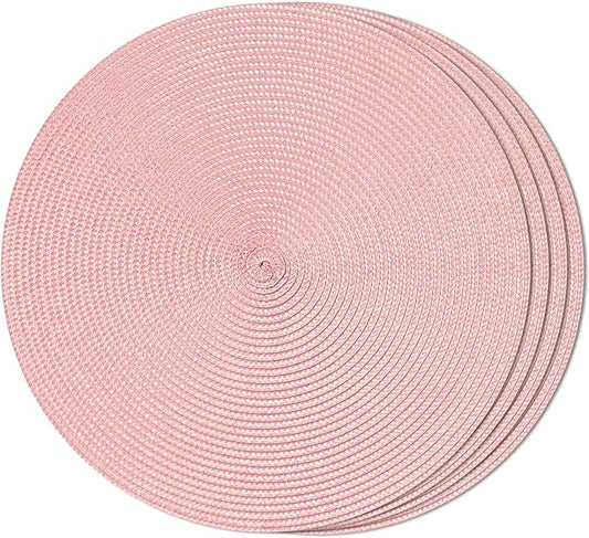 FunWheat Round Braided Placemats Set of 4 Table Mats for Dining Tables Woven Washable Non-Slip Place mats 15inch (Pink, 4pcs)