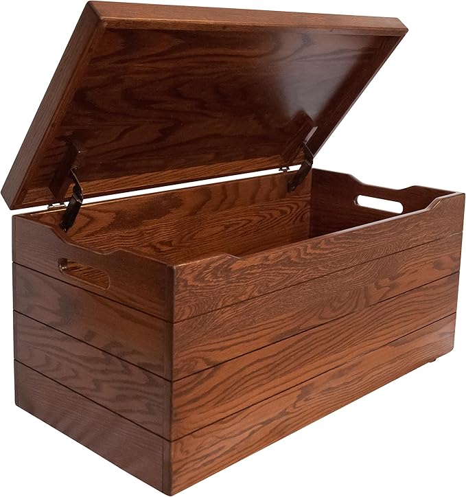 Hope Woodworking Amish Made Wooden Storage Chest Trunk Box with Lid and Handles for Bedroolanket, Clothes, Anti-Slam Hinges, Handmade, Rustic, Oak Wood, Michaels Stain, 42"