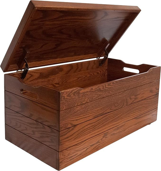 Hope Woodworking Amish Made Wooden Storage Chest Trunk Box with Lid and Handles for Bedroolanket, Clothes, Anti-Slam Hinges, Handmade, Rustic, Oak Wood, Michaels Stain, 42"