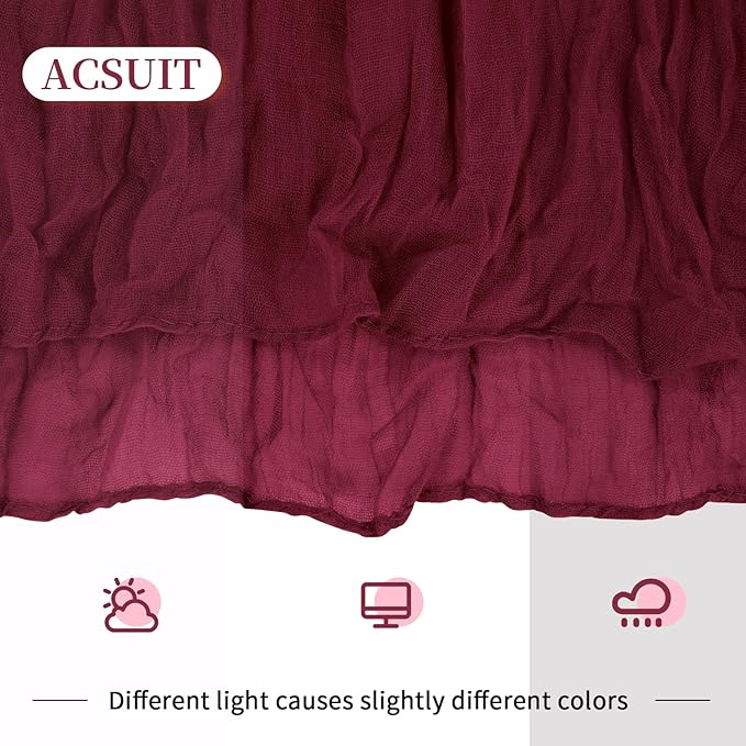 4 Pack Burgundy Cheesecloth Table Runner 20 x 120 inch Gauze Table Runners 10 FT Long,Semi Sheer Boho Cheese Cloth Fabric Table Runner Bulk for Party,Wedding,Baby Shower,Bridal Shower Decoration