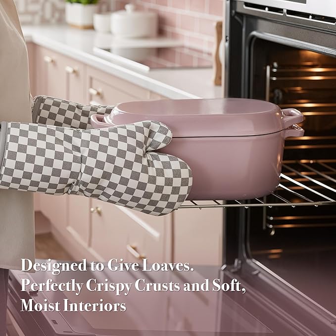 Dutch Oven for Bread Baking, 6 QT Bread Dutch Oven for Sourdough, Enamelled Cast Iron Bread Oven with Lids, Heavy-Duty Non Stick Sourdough Loaf Pan, Meatloaf Pan, Pink