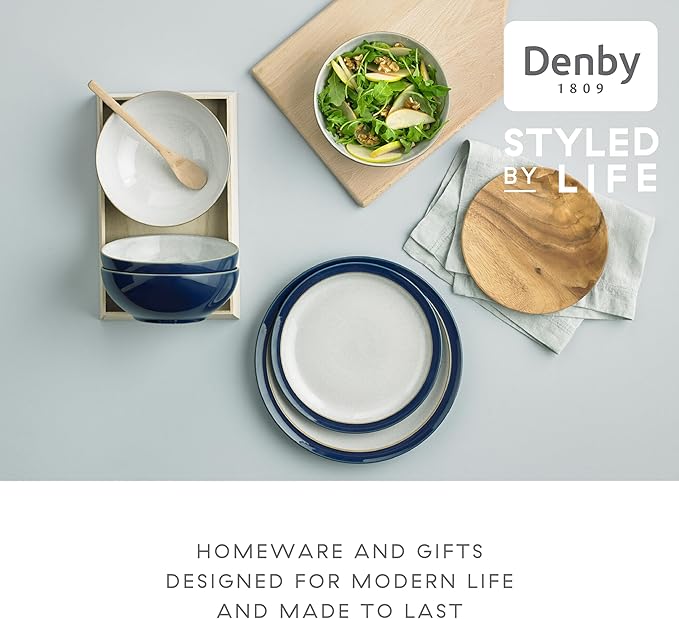 Denby - Elements Dark Blue Medium Plates Set of 4 - Contemporary Design - Ceramic Stoneware Tableware - Dishwasher & Microwave Safe - 8.6in Scratch Resistant Everyday Lunch, Salad Plates