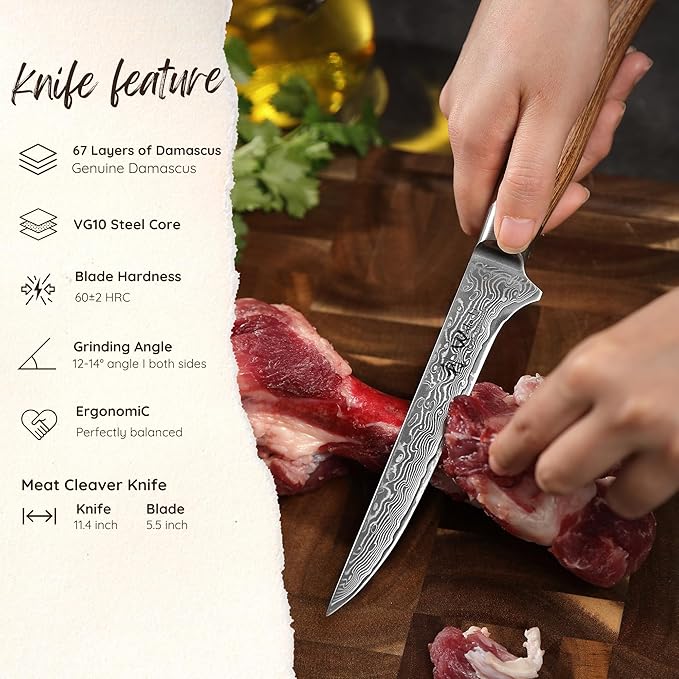 Wakoli EDIB Pro Damascus Meat Cleaver Knife ??Japanese Style Kitchen Knife | 5.5-Inch Genuine Damascus Steel Blade with VG10 Core | Ergonomic Pakkawood Handle | Professional Cooking Tool in Gift Box