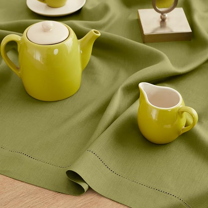 Solino Home Linen Placemats Set of 4 - Classic Hemstitch Avocado Green Placemats 14 x 19 Inch - 100% Pure Linen Table Mats for Winter, Spring, Easter, St Patricks Day