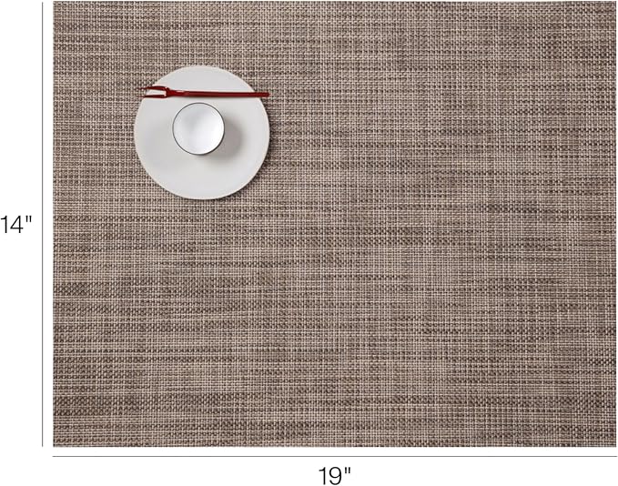 Chilewich Mini Basketweave Placemats in Soapstone - Set of 4 - Easy Care Woven Tabletop Textiles - Indoor/Outdoor - 19" x 14" Rectangle