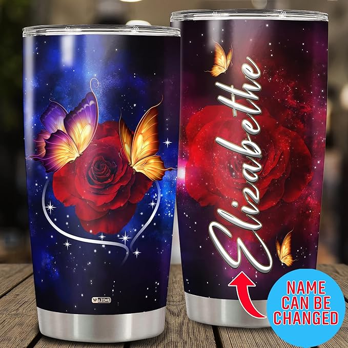WAZONE Personalized Butterfly Tumbler Cup 20 30 Oz With Lid Custom Floral Name Insulated Travel Mug Coffee Cups Stainless Steel Gifts For Best Friend Women Birthday Anniversary Valentine Day