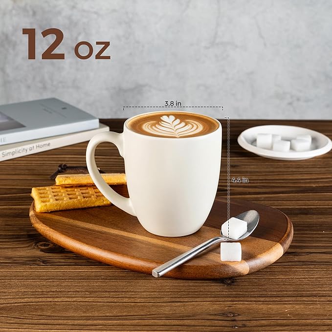 GBhome 12oz Coffee Mugs Set of 6, Large Ceramic Coffee Mugs for Man, Woman, Dad, Mom, Modern Coffee Mugs Set with handle for Tea/Latte/Cappuccino/Milk/Cocoa. Dishwasher&Microwave Safe,ivory
