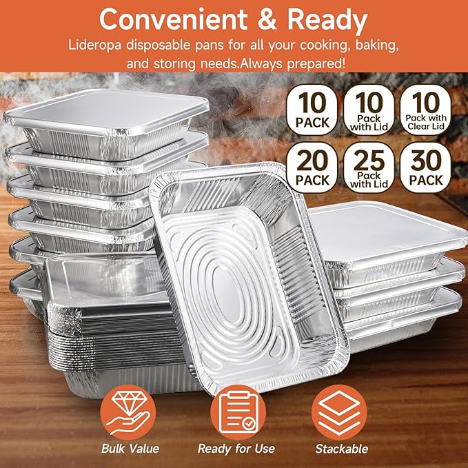 Half Size Aluminum Pans 9x13-20 Pack Aluminum Foil Pans, Heavy Duty Disposable Pans for Cooking, Baking, Meal Prep, Parties & Food Storage