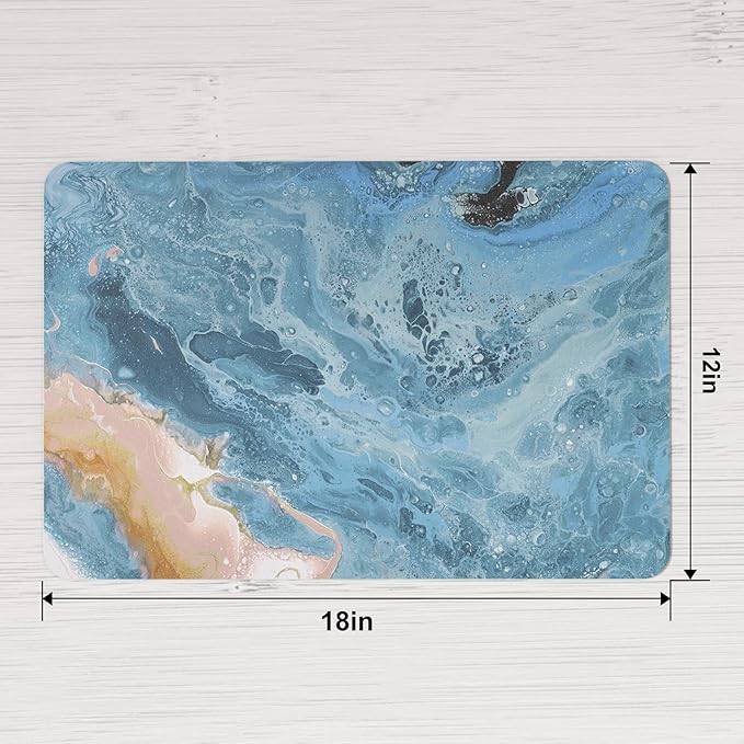 QIYI Placemats Set of 6, 12x18 Inch Faux Leather Place Mats for Kitchen Dinning, Heat Resistant Anti Slip Pink Gold Table Mats, Waterproof Wipeable Washable Placemat Party Table D챕cor, Blue Marble