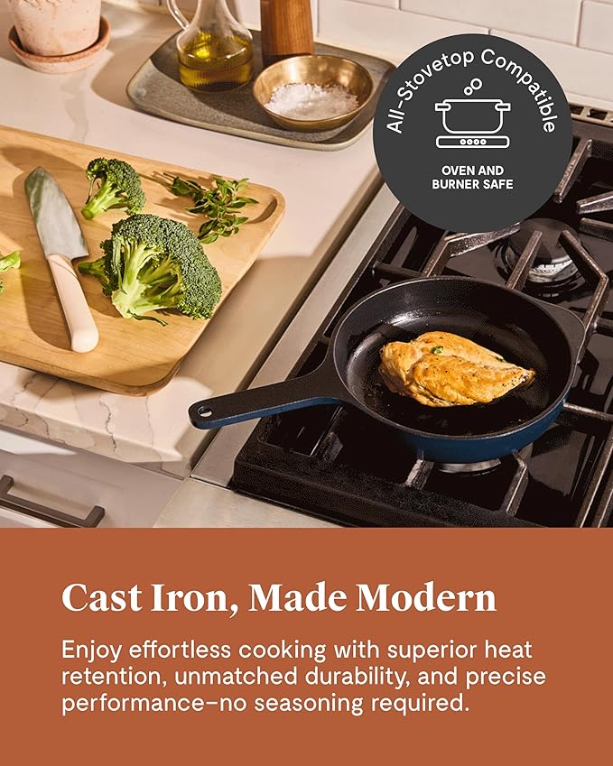 Caraway Cast Iron Skillet - 8??Enameled Cast Iron Pan With 3 Layer Enamel Coating - No Seasoning Required - Compatible With All Stovetops - Free From Forever Chemicals - Cream