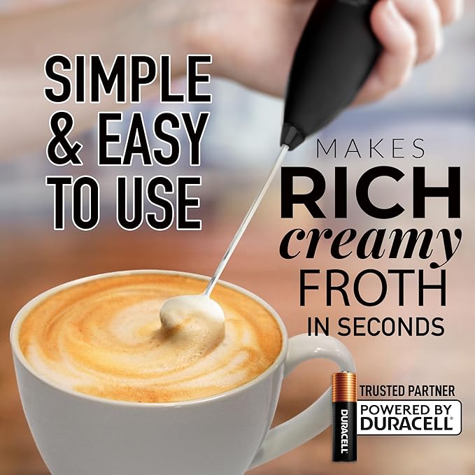 Zulay Kitchen Milk Frother Handheld Electric Whisk with AA Duracell Batteries ??Durable Drink Mixer for Coffee, Lattes, Cappuccinos & More - Carbon Black