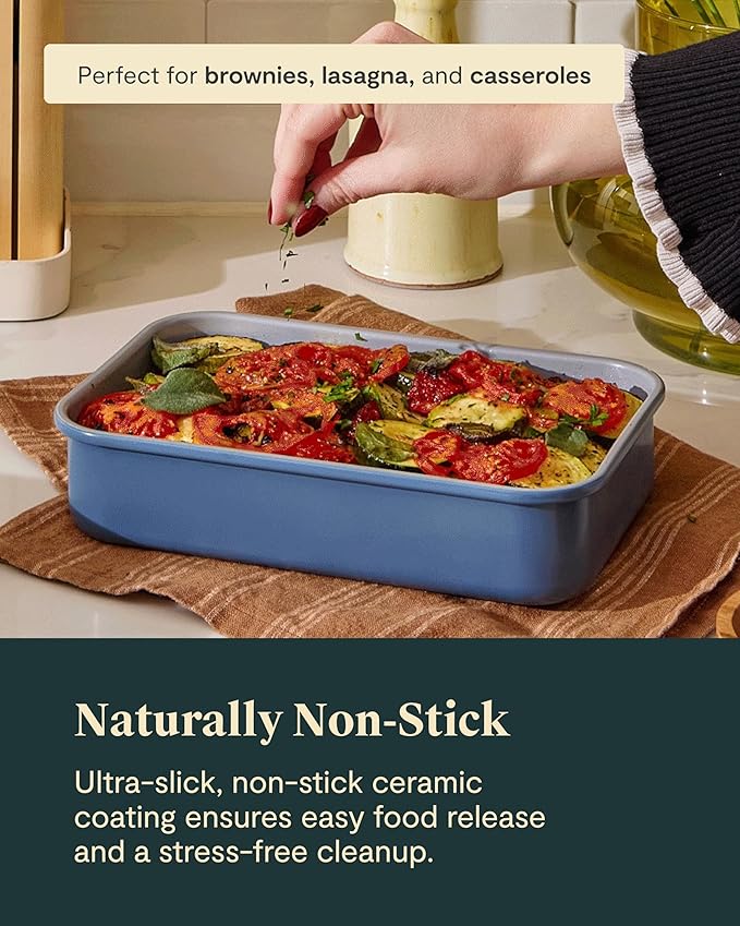 Caraway Nonstick 9??x 6.5??Small Rectangle Baking Pan Duo ??Non-Toxic, PTFE & PFOA Free ??Aluminized Steel Core ??Deep Ceramic Baking Pan for Casseroles, Lasagna & More - Sage