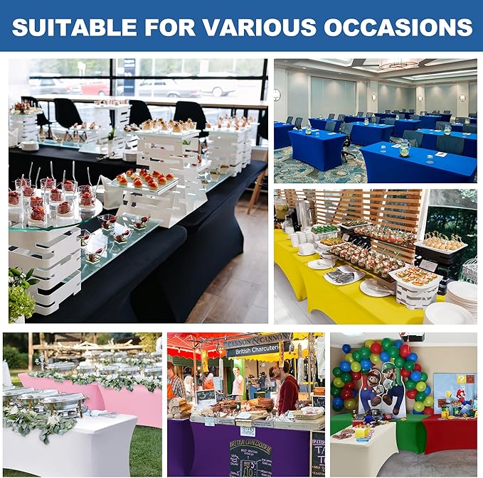 Enjoyidea Spandex Table Cloths for 8 Foot Rectangle Tables-4 Pack Fitted Stretch Black Table Covers-Elastic Folding Tablecloths for Party, Vendor Booth Display, Banquet Buffet Event, Craft Trade Show