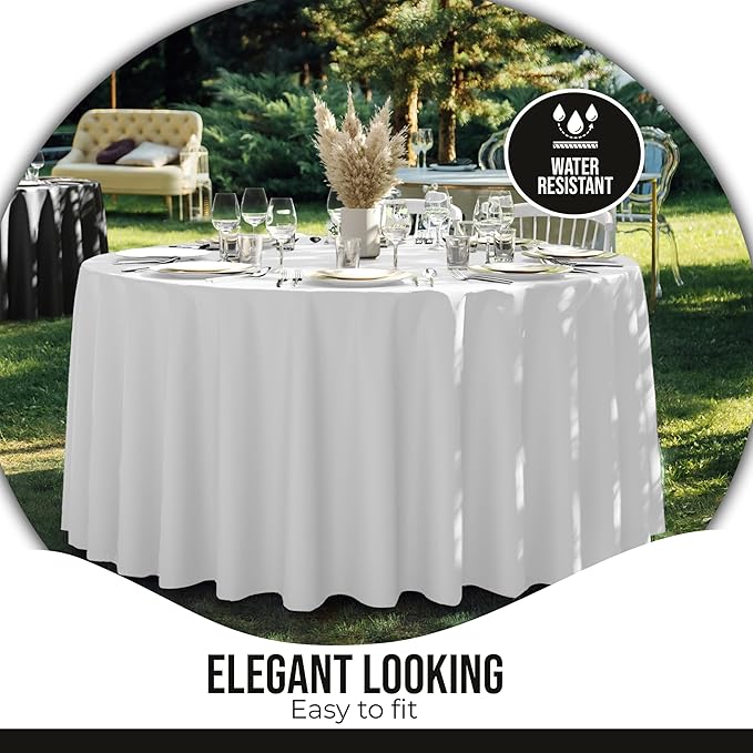 Party Solids 12-Pack White Round Plastic Tablecloth Disposable ??Size: 108 Inches ??Round Plastic Table Cloths for Parties, Picnics & Formal Events