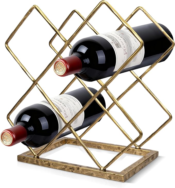BEGINS Wine Rack Countertop, Hand Forged Wine Holder, Metal Solid Wine Storage Rack with Hammered Texture Frame,Tabletop Wine Storage Stand for Cabinet, Pantry, Bar