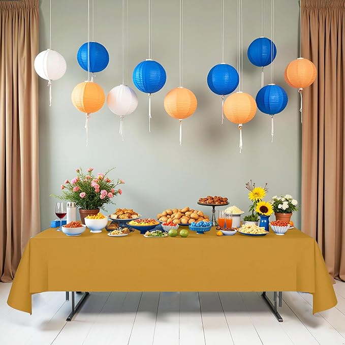 [6 Pack] Gold Paper Tablecloth Disposable for Rectangle Tables, 54 X 108 Inch Party Table Cover with Plastic Backing, Waterproof 3 Ply Table Cloth for Fall Thanksgiving Harvest