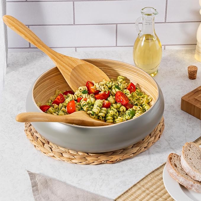 Dehaus짰 Large Premium Bamboo Salad Tongs - Eco Friendly Wooden Serving Spoons - Salad Serving Utensils - Salad Tosser Forks - Giant Wood Salad Servers - 12 inch Salad Hands
