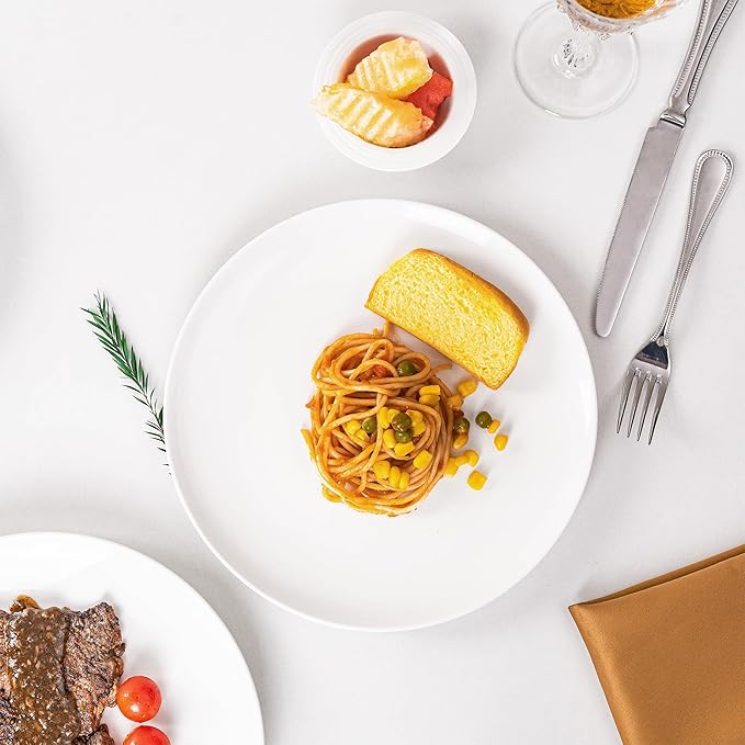 White Dinner Plates Set of 6, 10 Inch Ceramic Plates ??White Porcelain Dinner Plates for Kitchen, Serving & Everyday Use, Microwave & Dishwasher Safe