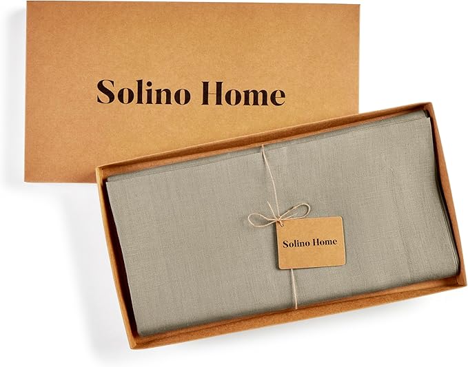 Solino Home Linen Square Tablecloth 52 x 52 Inch - 100% Pure Linen Vintage Khaki Table Throw - Fete, Machine Washable Table Cloth for Spring, Easter
