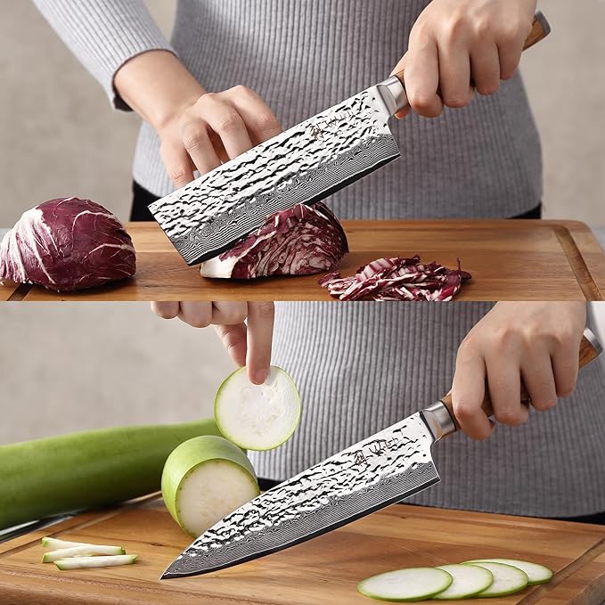 Wakoli Damascus Knife Block Set ??4-Piece Professional Kitchen Knives with Magnetic Block ??Kitchen Knife Set made of 67-Layer Damascus Steel Blades & Ergonomic Zebrawood Handles