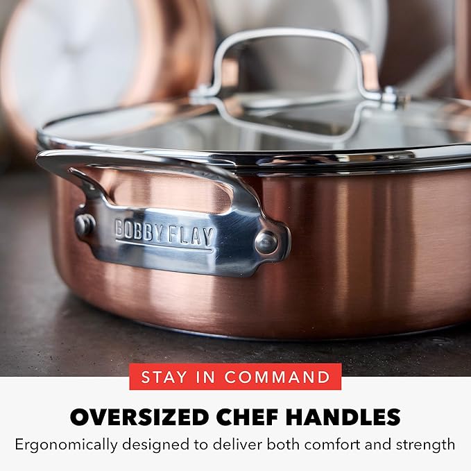 GreenPan x Bobby Flay 8 Piece Copper Clad Pots & Pans, Induction Ready Cookware, Measurement Markings, Stainless Steel Base & Interior, Oven Safe to 500?F