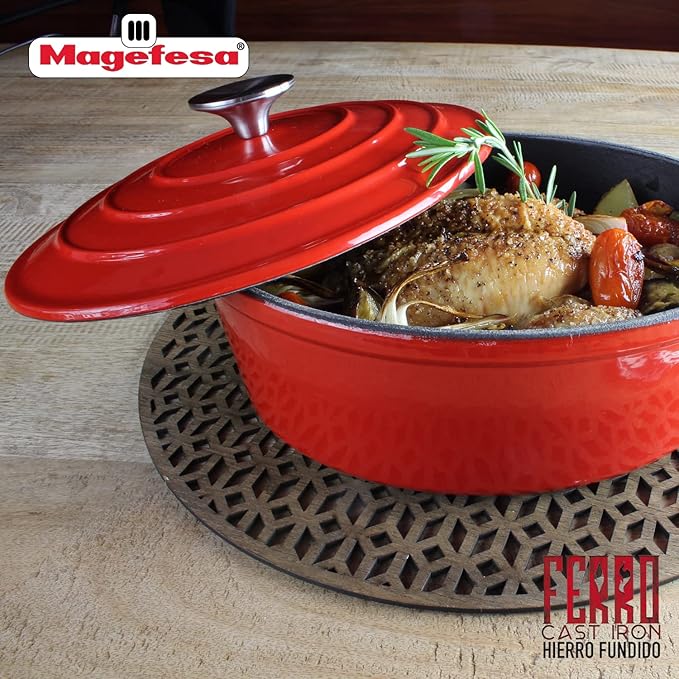 Magefesa FERRO 11-Inch Enameled Cast Iron Oval Dutch Oven with Lid, 3.5 Quarts, Superior Heat Retention & Distribution, Compatible with All Stovetops, Induction & Oven Safe