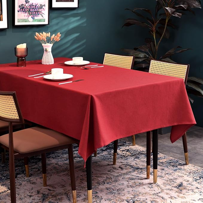 BALCONY & FALCON Table Cloth for 6 Foot Rectangle Tables ??Waterproof, Wrinkle-Free Farmhouse Tablecloth for Dining, Kitchen, Wedding, Baby Shower & Christmas Holiday Gatherings (Red, 55" x 95")