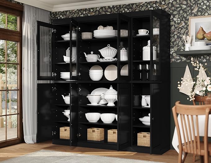 Palace Imports 100% Solid Wood Kitchen Pantry Hutch, Black, 65" w x 71.5" h x 15.5" d, Renewable Eco-Friendly Wood, Made in Brazil