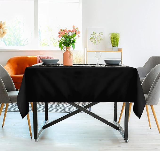 Utopia Kitchen Rectangle Table Cloth 2 Pack(60x60 Inches, Black), Tablecloth Machine Washable, Polyester Table Cover for Dining, Buffet Parties, Picnics, Events, Weddings and Restaurants