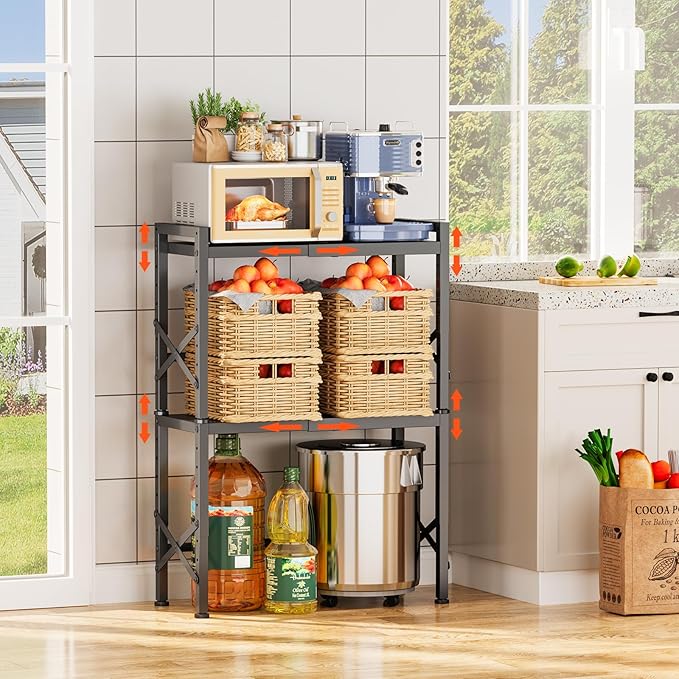 Large Expandable Kitchen Storage Shelves,110 LBS Sturdy Pantry Shelves,Heavy Duty Shelving Units for Microwave Oven,Adjustable Counter Shelf Organizer for Kitchen Cabinets Pantry Garage Warehouse